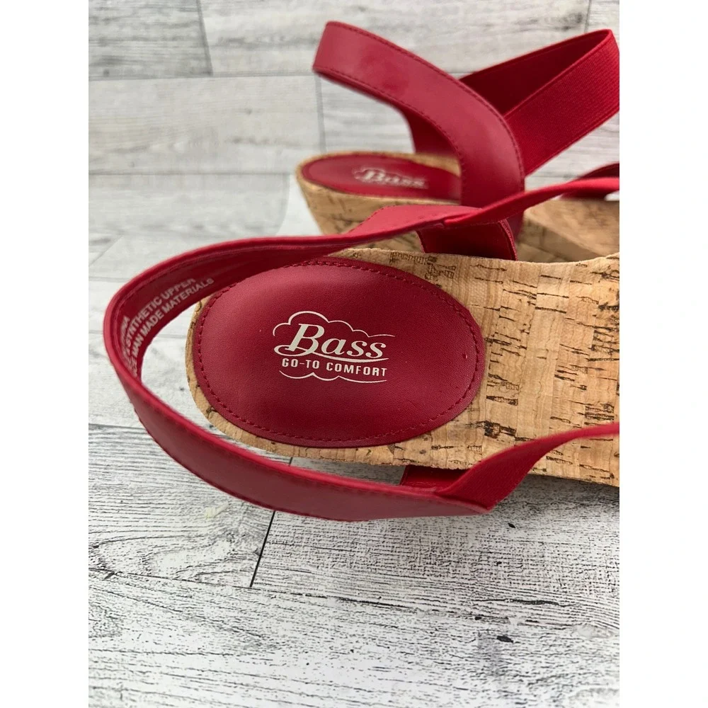 Bass Go-To Comfort Lorna Red Cork Wedge Sandals‎ Elastic Strap Women's Size 8M